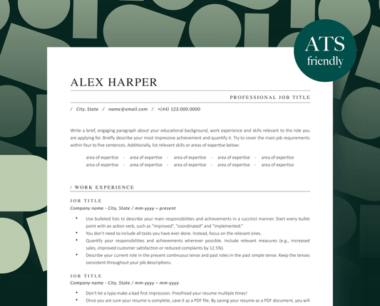 Professional and Modern ATS-Friendly Resume | Alex