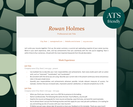 Professional and Modern ATS-Friendly Resume | Rowan